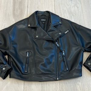 Express Cropped Faux Leather Moto Jacket in Black Size Medium